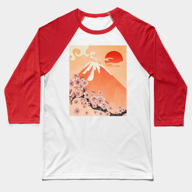 Sakura branch and volcano Baseball T-Shirt by AnnArtshock